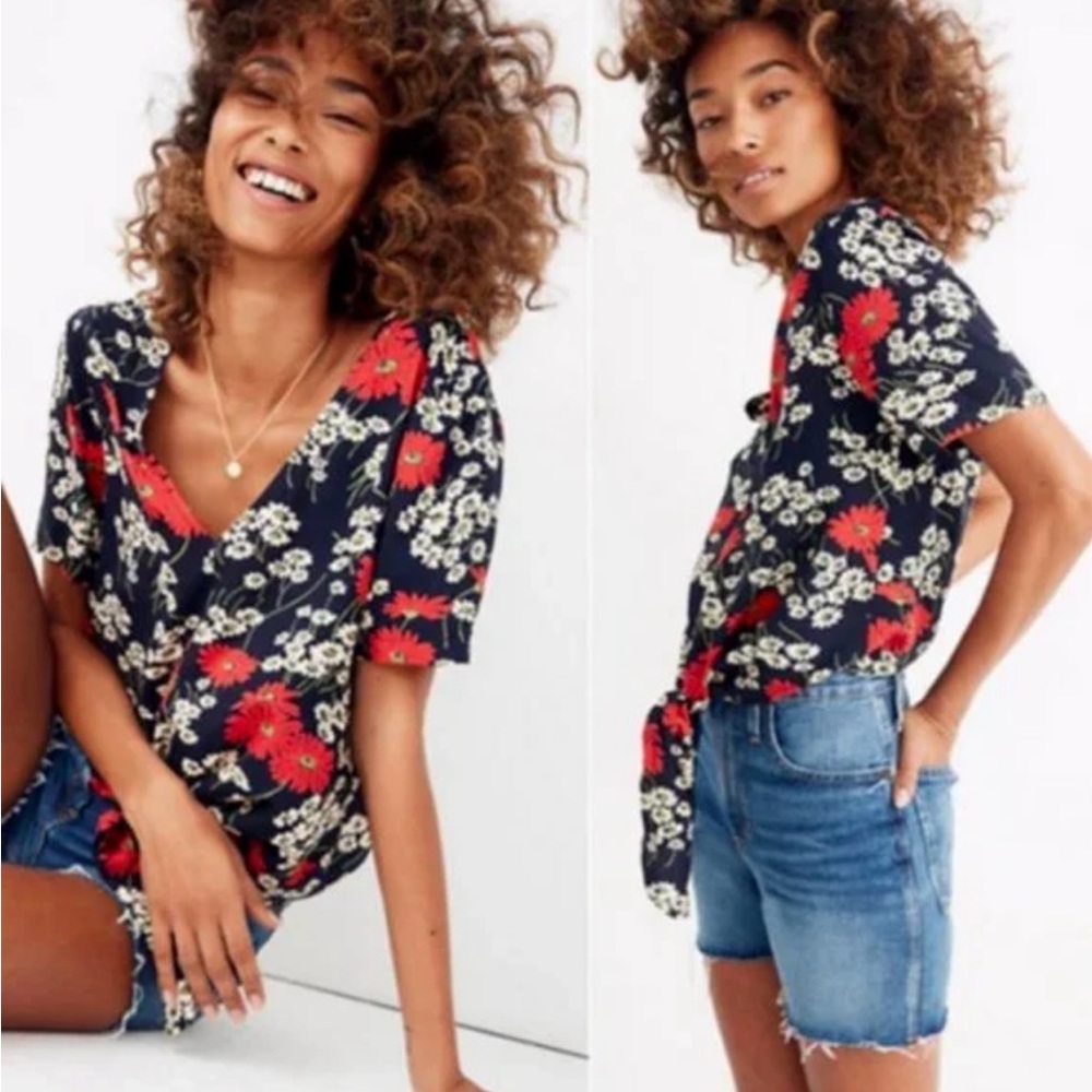 Madewell Hilltop Daisies Tie Front Short Sleeved Shirt